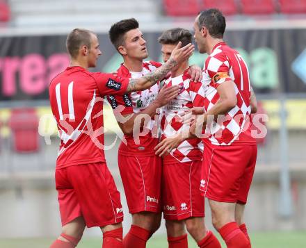 Fussball Regionalliga. SK Austria Klagenfurt gegen Kalsdorf. Torjubel Dominik Kirschner, Rajko Rep, Christian Prawda  (Klagenfurt). Klagenfurt, 16.5.2015.
Foto: Kuess

---
pressefotos, pressefotografie, kuess, qs, qspictures, sport, bild, bilder, bilddatenbank