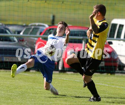 Fussball 1. Klasse Unteres Play Off. Oberes Moelltal gegen Stall.  Fabio Steiner,  (Oberes Moelltal), Oliver Kollmitzer (Stall). Rangersdorf, am 16.5.2015.
Foto: Kuess
---
pressefotos, pressefotografie, kuess, qs, qspictures, sport, bild, bilder, bilddatenbank