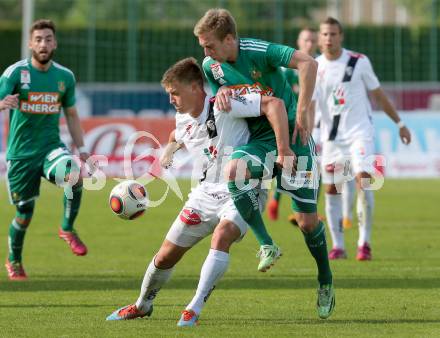 Fussball Bundesliga. RZ Pellets WAC gegen SK Rapid Wien. Daniel Drescher,  (WAC), Robert Beric (Wien). Wolfsberg, am 16.5.2015.
Foto: Kuess

---
pressefotos, pressefotografie, kuess, qs, qspictures, sport, bild, bilder, bilddatenbank