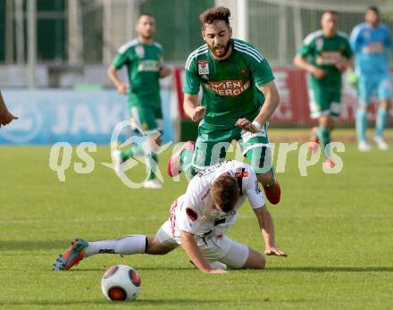 Fussball Bundesliga. RZ Pellets WAC gegen SK Rapid Wien. Daniel Drescher,  (WAC), Thanos Petsos (Wien). Wolfsberg, am 16.5.2015.
Foto: Kuess

---
pressefotos, pressefotografie, kuess, qs, qspictures, sport, bild, bilder, bilddatenbank