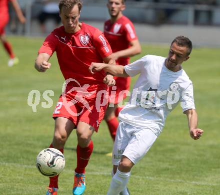 Fussball Kaerntner Liga. Annabichler SV gegen ATUS Ferlach. Vahid Muharemovic,  (ASV), Alexander Krainer (Ferlach). Annabichl, am 7.6.2015.
Foto: Kuess
---
pressefotos, pressefotografie, kuess, qs, qspictures, sport, bild, bilder, bilddatenbank