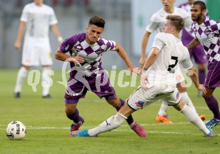 Fussball Regionalliga. Aufstiegs Play Off. SK Austria Klagenfurt gegen Parndorf. Ervin Bevab, (Austria), Christoph Schneider  (Parndorf). KLagenfurt, am 9.6.2015.
Foto: Kuess
---
pressefotos, pressefotografie, kuess, qs, qspictures, sport, bild, bilder, bilddatenbank