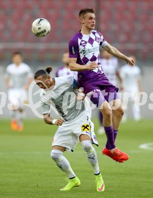 Fussball Regionalliga. Aufstiegs Play Off. SK Austria Klagenfurt gegen Parndorf. Patrik Eler, (Austria), Thomas Jusits  (Parndorf). KLagenfurt, am 9.6.2015.
Foto: Kuess
---
pressefotos, pressefotografie, kuess, qs, qspictures, sport, bild, bilder, bilddatenbank