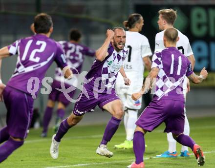 Fussball Regionalliga. Aufstiegs Play Off. SK Austria Klagenfurt gegen Parndorf. Torjubel Christian Prawda (Austria). KLagenfurt, am 9.6.2015.
Foto: Kuess
---
pressefotos, pressefotografie, kuess, qs, qspictures, sport, bild, bilder, bilddatenbank