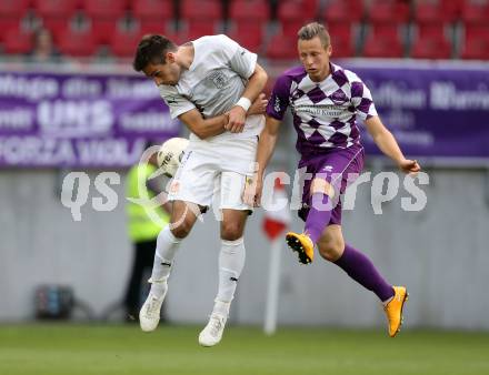 Fussball Regionalliga. Aufstiegs Play Off. SK Austria Klagenfurt gegen Parndorf. Fabian Miesenboeck, (Austria),  David Dornhackl  (Parndorf). KLagenfurt, am 9.6.2015.
Foto: Kuess
---
pressefotos, pressefotografie, kuess, qs, qspictures, sport, bild, bilder, bilddatenbank