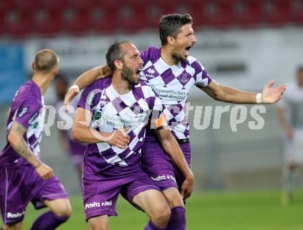 Fussball Regionalliga. Aufstiegs Play Off. SK Austria Klagenfurt gegen Parndorf. Torjubel Christian Prawda, Marko Dusak (Austria). KLagenfurt, am 9.6.2015.
Foto: Kuess
---
pressefotos, pressefotografie, kuess, qs, qspictures, sport, bild, bilder, bilddatenbank