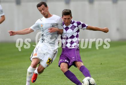 Fussball Regionalliga. Aufstiegs Play Off. SK Austria Klagenfurt gegen Parndorf. Dominik Kirschner,  (Austria), Patrick Kienzl (Parndorf). KLagenfurt, am 9.6.2015.
Foto: Kuess
---
pressefotos, pressefotografie, kuess, qs, qspictures, sport, bild, bilder, bilddatenbank