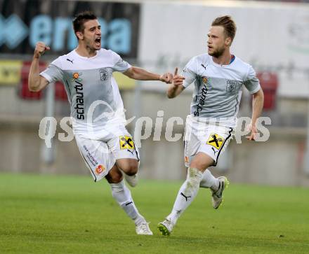 Fussball Regionalliga. Aufstiegs Play Off. SK Austria Klagenfurt gegen Parndorf. Torjubel Sascha Steinacher  (Parndorf). KLagenfurt, am 9.6.2015.
Foto: Kuess
---
pressefotos, pressefotografie, kuess, qs, qspictures, sport, bild, bilder, bilddatenbank