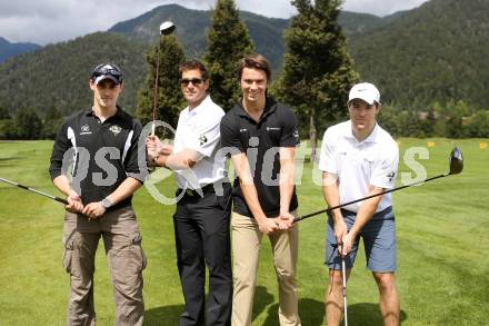 EBEL. Eishockey Bundesliga. Teambuilding VSV. Golf. Klemen Pretnar, Cole Jarrett, Philipp Siutz, Brock McBride. Tarvis, am 25.8.2014.
Foto: Kuess
---
pressefotos, pressefotografie, kuess, qs, qspictures, sport, bild, bilder, bilddatenbank