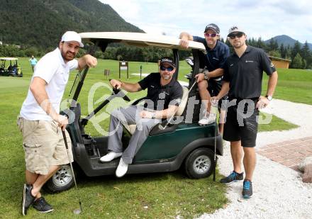 EBEL. Eishockey Bundesliga. Teambuilding VSV. Golf. Sean Ringrose, Gerhard Unterluggauer, Markus Kerschbaumer, Eric Hunter. Tarvis, am 25.8.2014.
Foto: Kuess
---
pressefotos, pressefotografie, kuess, qs, qspictures, sport, bild, bilder, bilddatenbank