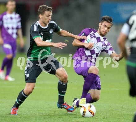 Fussball Testspiel. SK Austria Klagenfurt gegen Schalke 04. Cemal Amet,  (Austria Klagenfurt), Marcel Sobottka (Schalke). Klagenfurt, am 8.7.2015.
Foto: Kuess
---
pressefotos, pressefotografie, kuess, qs, qspictures, sport, bild, bilder, bilddatenbank