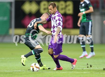 Fussball Testspiel. SK Austria Klagenfurt gegen Schalke 04. Rajko Rep,  (Austria Klagenfurt), Florian Pick (Schalke). Klagenfurt, am 8.7.2015.
Foto: Kuess
---
pressefotos, pressefotografie, kuess, qs, qspictures, sport, bild, bilder, bilddatenbank