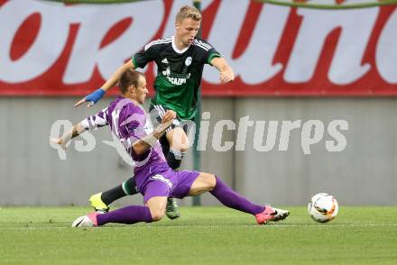 Fussball Testspiel. SK Austria Klagenfurt gegen Schalke 04. Rajko Rep,  (Austria Klagenfurt), Friedrich Marvin (Schalke). Klagenfurt, am 8.7.2015.
Foto: Kuess
---
pressefotos, pressefotografie, kuess, qs, qspictures, sport, bild, bilder, bilddatenbank