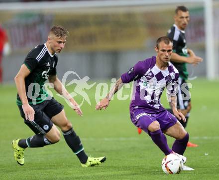 Fussball Testspiel. SK Austria Klagenfurt gegen Schalke 04. Raiko Rep,  (Austria Klagenfurt), Felix Platte (Schalke). Klagenfurt, am 8.7.2015.
Foto: Kuess
---
pressefotos, pressefotografie, kuess, qs, qspictures, sport, bild, bilder, bilddatenbank