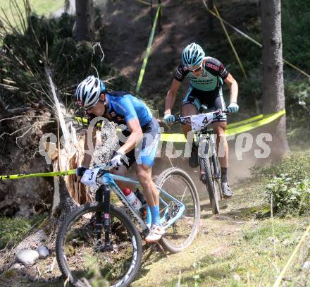 Mountainbike. Oesterreichische Meisterschaften.  Gregor Raggl, Alexander Gehbauer.  Alpenarena Villach, 19.7.2015.
Foto: Kuess
---
pressefotos, pressefotografie, kuess, qs, qspictures, sport, bild, bilder, bilddatenbank