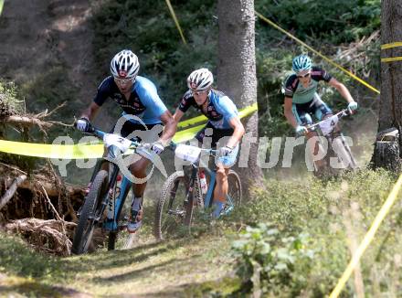 Mountainbike. Oesterreichische Meisterschaften. Karl Markt, Gregor Raggl, Alexander Gehbauer.  Alpenarena Villach, 19.7.2015.
Foto: Kuess
---
pressefotos, pressefotografie, kuess, qs, qspictures, sport, bild, bilder, bilddatenbank