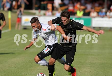 Fussball OEFB Cup. ASKOE Koettmannsdorf gegen RZ Pellets WAC.  Stephan Borovnik,  (Koettmannsdorf), Manuel Seidl (WAC). Koettmannsdorf, am 19.7.2015. 
Foto: Kuess
---
pressefotos, pressefotografie, kuess, qs, qspictures, sport, bild, bilder, bilddatenbank