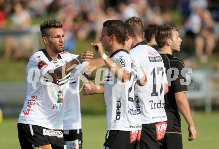 Fussball OEFB Cup. ASKOE Koettmannsdorf gegen RZ Pellets WAC.  Torjubel Manuel Seidl, Peter Tschernegg (WAC). Koettmannsdorf, am 19.7.2015.
Foto: Kuess
---
pressefotos, pressefotografie, kuess, qs, qspictures, sport, bild, bilder, bilddatenbank