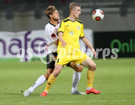 Fussball. UEFA Europa League 2015/2016. Second Qualifying Round. RZ Pellets WAC gegen FC Shakhtyor Soligorsk. Boris Huettenbrenner, (WAC),  Kirill Vergeichik (Shakhtyor Soligorsk). Klagenfurt, am 23.7.2015.
Foto: Kuess
---
pressefotos, pressefotografie, kuess, qs, qspictures, sport, bild, bilder, bilddatenbank