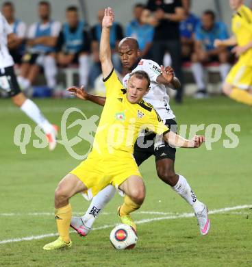 Fussball. UEFA Europa League 2015/2016. Second Qualifying Round. RZ Pellets WAC gegen FC Shakhtyor Soligorsk. Silvio (WAC), Aleksandr Yurevich (Shakhtyor Soligorsk). Klagenfurt, am 23.7.2015.
Foto: Kuess
---
pressefotos, pressefotografie, kuess, qs, qspictures, sport, bild, bilder, bilddatenbank