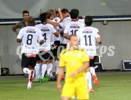 Fussball. UEFA Europa League 2015/2016. Second Qualifying Round. RZ Pellets WAC gegen FC Shakhtyor Soligorsk. Torjubel  (WAC). Klagenfurt, am 23.7.2015.
Foto: Kuess
---
pressefotos, pressefotografie, kuess, qs, qspictures, sport, bild, bilder, bilddatenbank