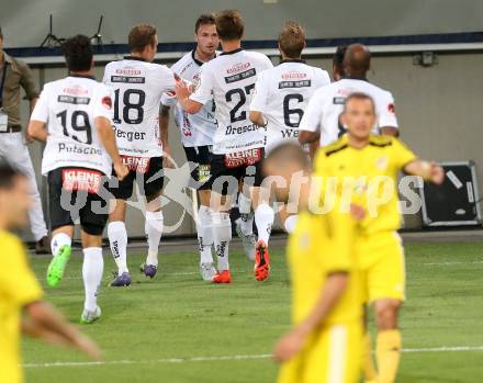 Fussball. UEFA Europa League 2015/2016. Second Qualifying Round. RZ Pellets WAC gegen FC Shakhtyor Soligorsk. Torjubel  (WAC). Klagenfurt, am 23.7.2015.
Foto: Kuess
---
pressefotos, pressefotografie, kuess, qs, qspictures, sport, bild, bilder, bilddatenbank