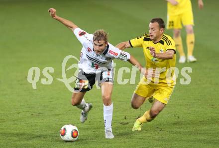 Fussball. UEFA Europa League 2015/2016. Second Qualifying Round. RZ Pellets WAC gegen FC Shakhtyor Soligorsk. Manuel Weber,  (WAC), Aleksandr Yurevich (Shakhtyor Soligorsk). Klagenfurt, am 23.7.2015.
Foto: Kuess
---
pressefotos, pressefotografie, kuess, qs, qspictures, sport, bild, bilder, bilddatenbank