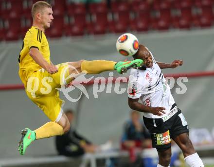 Fussball. UEFA Europa League 2015/2016. Second Qualifying Round. RZ Pellets WAC gegen FC Shakhtyor Soligorsk. Silvio, (WAC), Pavel Rybak (Shakhtyor Soligorsk). Klagenfurt, am 23.7.2015.
Foto: Kuess
---
pressefotos, pressefotografie, kuess, qs, qspictures, sport, bild, bilder, bilddatenbank