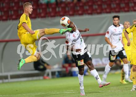 Fussball. UEFA Europa League 2015/2016. Second Qualifying Round. RZ Pellets WAC gegen FC Shakhtyor Soligorsk. Silvio, (WAC), Pavel Rybak (Shakhtyor Soligorsk). Klagenfurt, am 23.7.2015.
Foto: Kuess
---
pressefotos, pressefotografie, kuess, qs, qspictures, sport, bild, bilder, bilddatenbank