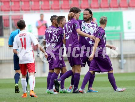 Fussball. Sky go Erste Liga. SK Austria Klagenfurt gegen FC Liefering. Torjubel Christian Falk (Klagenfurt). Klagenfurt, am 24.7.2015.
Foto: Kuess
---
pressefotos, pressefotografie, kuess, qs, qspictures, sport, bild, bilder, bilddatenbank