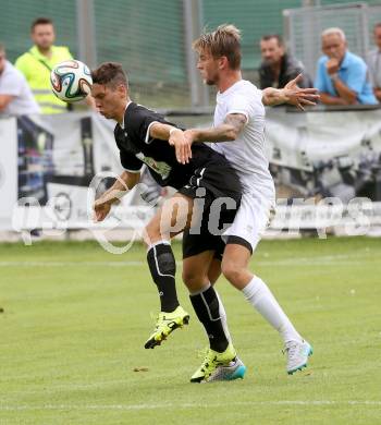 Fussball Regionalliga. Annabichler SV gegen RZ Pellets WAC Amateure.  Marco Leininger,  (ASV), Bastian Rupp (WAC). Annabichl, am 26.7.2015.
Foto: Kuess
---
pressefotos, pressefotografie, kuess, qs, qspictures, sport, bild, bilder, bilddatenbank