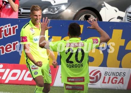 Fussball. Tipico Bundesliga. RZ Pellets WAC gegen FK Austria Wien. Torjubel Alexander Gruenwald, Alexander Gorgon  (Wien). Wolfsberg, am 26.7.2015.
Foto: Kuess
Foto: Kuess

---
pressefotos, pressefotografie, kuess, qs, qspictures, sport, bild, bilder, bilddatenbank