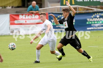 Fussball Regionalliga. Annabichler SV gegen RZ Pellets WAC Amateure.  Philipp Matthias Gaggl,  (ASV), Bastian Rupp (WAC). Annabichl, am 26.7.2015.
Foto: Kuess
---
pressefotos, pressefotografie, kuess, qs, qspictures, sport, bild, bilder, bilddatenbank