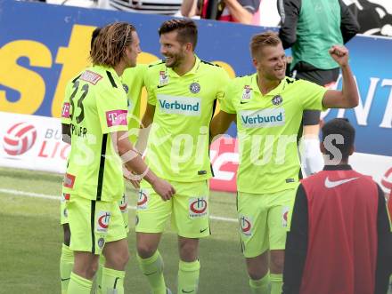 Fussball. Tipico Bundesliga. RZ Pellets WAC gegen FK Austria Wien. Torjubel Alexander Gruenwald, Lukas Rotpuller, Alexander Gorgon  (Wien). Wolfsberg, am 26.7.2015.
Foto: Kuess
Foto: Kuess

---
pressefotos, pressefotografie, kuess, qs, qspictures, sport, bild, bilder, bilddatenbank