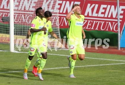 Fussball. Tipico Bundesliga. RZ Pellets WAC gegen FK Austria Wien. Torjubel Alexander Gruenwald, Kayode Olarenwaju Ayobami  (Wien). Wolfsberg, am 26.7.2015.
Foto: Kuess
Foto: Kuess

---
pressefotos, pressefotografie, kuess, qs, qspictures, sport, bild, bilder, bilddatenbank