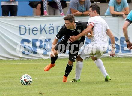 Fussball Regionalliga. Annabichler SV gegen RZ Pellets WAC Amateure.  Almedin Hota, (ASV), Fabio Sebastian Miklautz (WAC). Annabichl, am 26.7.2015.
Foto: Kuess
---
pressefotos, pressefotografie, kuess, qs, qspictures, sport, bild, bilder, bilddatenbank