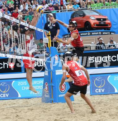 2015 CEV A1 Beachvolleyball Europameisterschaft. Robin SEIDL, Alexander Xandi HUBER (AUT). Klagenfurt, 29.7.2015.
Foto: Kuess
---
pressefotos, pressefotografie, kuess, qs, qspictures, sport, bild, bilder, bilddatenbank