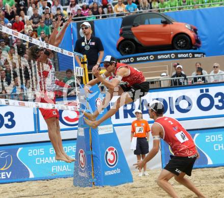 2015 CEV A1 Beachvolleyball Europameisterschaft. Robin SEIDL, Alexander Xandi HUBER (AUT). Klagenfurt, 29.7.2015.
Foto: Kuess
---
pressefotos, pressefotografie, kuess, qs, qspictures, sport, bild, bilder, bilddatenbank