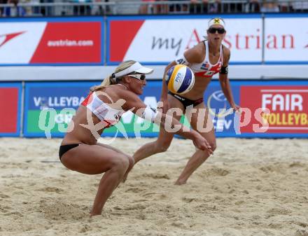 2015 CEV A1 Beachvolleyball Europameisterschaft.  Barbara Hansel, Stefanie Schwaiger (AUT). Klagenfurt, 28.7.2015.
Foto: Kuess
---
pressefotos, pressefotografie, kuess, qs, qspictures, sport, bild, bilder, bilddatenbank