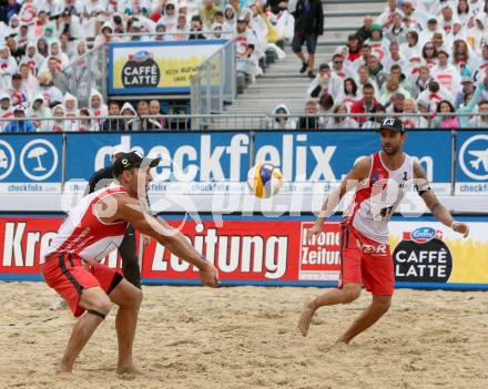 2015 CEV A1 Beachvolleyball Europameisterschaft. Clemens Doppler, Alexander Horst  (AUT). Klagenfurt, 29.7.2015.
Foto: Kuess
---
pressefotos, pressefotografie, kuess, qs, qspictures, sport, bild, bilder, bilddatenbank