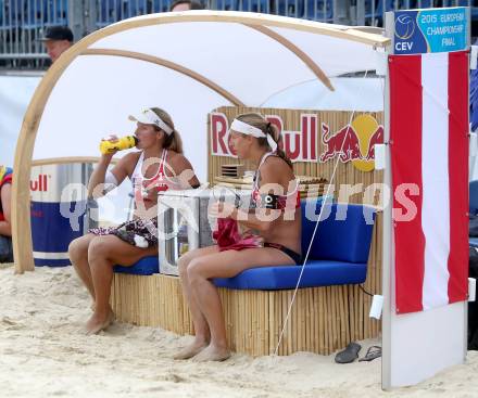 2015 CEV A1 Beachvolleyball Europameisterschaft.  Barbara Hansel, Stefanie Schwaiger (AUT). Klagenfurt, 28.7.2015.
Foto: Kuess
---
pressefotos, pressefotografie, kuess, qs, qspictures, sport, bild, bilder, bilddatenbank