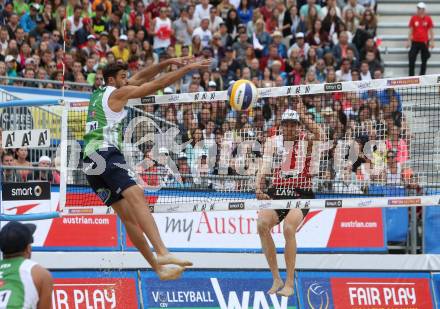 2015 CEV A1 Beachvolleyball Europameisterschaft. Alex RANGHIERI (ITA), Robin Seidl (AUT). Klagenfurt, 29.7.2015.
Foto: Kuess
---
pressefotos, pressefotografie, kuess, qs, qspictures, sport, bild, bilder, bilddatenbank