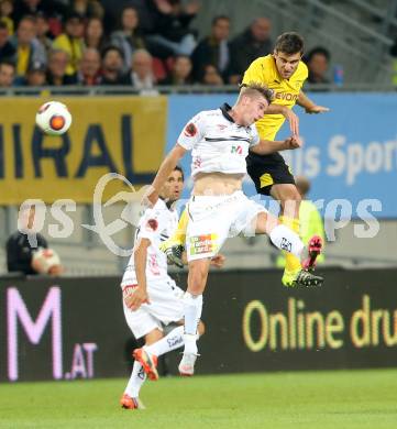 Fussball. UEFA Europa League 2015/2016. Third qualifying round. RZ Pellets WAC gegen Borussia Dortmund. Tadej Trdina, (WAC), Sokrais Papastathopoulos  (Dortmund). Klagenfurt, am 30.7.2015.
Foto: Kuess 
---
pressefotos, pressefotografie, kuess, qs, qspictures, sport, bild, bilder, bilddatenbank