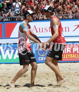 2015 CEV A1 Beachvolleyball Europameisterschaft. Robin Seidl, Alexander Xandi Huber  (AUT). Klagenfurt, 31.7.2015.
Foto: Kuess
---
pressefotos, pressefotografie, kuess, qs, qspictures, sport, bild, bilder, bilddatenbank