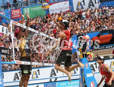 2015 CEV A1 Beachvolleyball Europameisterschaft. Robin Seidl, Alexander Xandi Huber  (AUT). Klagenfurt, 31.7.2015.
Foto: Kuess
---
pressefotos, pressefotografie, kuess, qs, qspictures, sport, bild, bilder, bilddatenbank