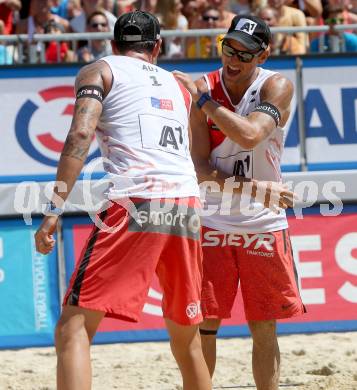 2015 CEV A1 Beachvolleyball Europameisterschaft.  Jubel Clemens Doppler, Alexander Horst (AUT). Klagenfurt, 31.7.2015.
Foto: Kuess
---
pressefotos, pressefotografie, kuess, qs, qspictures, sport, bild, bilder, bilddatenbank