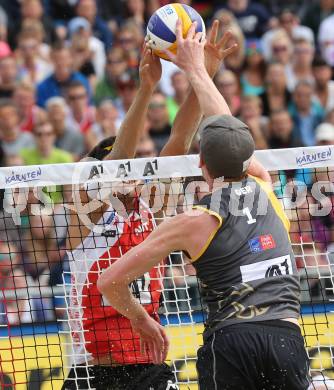 2015 CEV A1 Beachvolleyball Europameisterschaft.   Peter EGLSEER (AUT), Markus BOECKERMANN (GER). Klagenfurt, 31.7.2015.
Foto: Kuess
---
pressefotos, pressefotografie, kuess, qs, qspictures, sport, bild, bilder, bilddatenbank