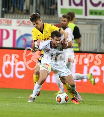 Fussball. UEFA Europa League 2015/2016. Third qualifying round. RZ Pellets WAC gegen Borussia Dortmund. Thomas ZUENDEL (WAC), Julian Weigl (Dortmund). Klagenfurt, am 30.7.2015.
Foto: Kuess 
---
pressefotos, pressefotografie, kuess, qs, qspictures, sport, bild, bilder, bilddatenbank