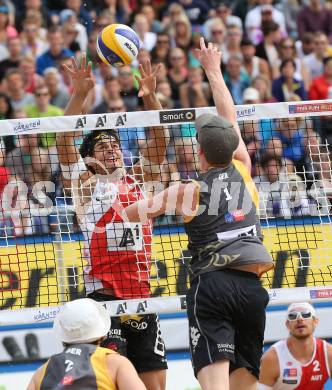 2015 CEV A1 Beachvolleyball Europameisterschaft.   Peter EGLSEER (AUT), Markus BOECKERMANN (GER). Klagenfurt, 31.7.2015.
Foto: Kuess
---
pressefotos, pressefotografie, kuess, qs, qspictures, sport, bild, bilder, bilddatenbank