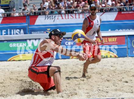 2015 CEV A1 Beachvolleyball Europameisterschaft.   Alexander Horst, Clemens Doppler (AUT). Klagenfurt, 31.7.2015.
Foto: Kuess
---
pressefotos, pressefotografie, kuess, qs, qspictures, sport, bild, bilder, bilddatenbank